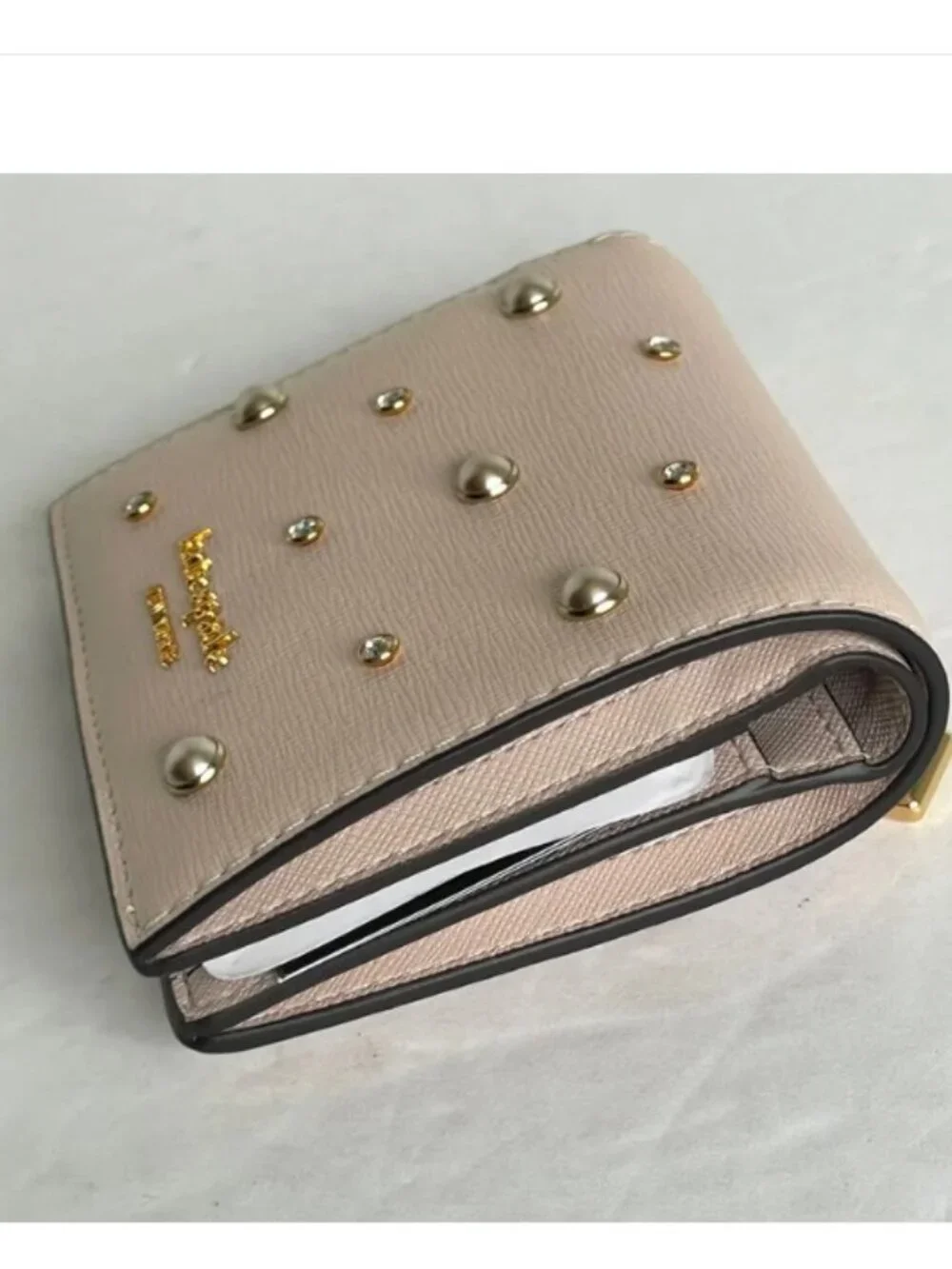 Kate Spade Purl Pearl Small Bifold Wallet Pale Dogwood Crystal Saffiano
